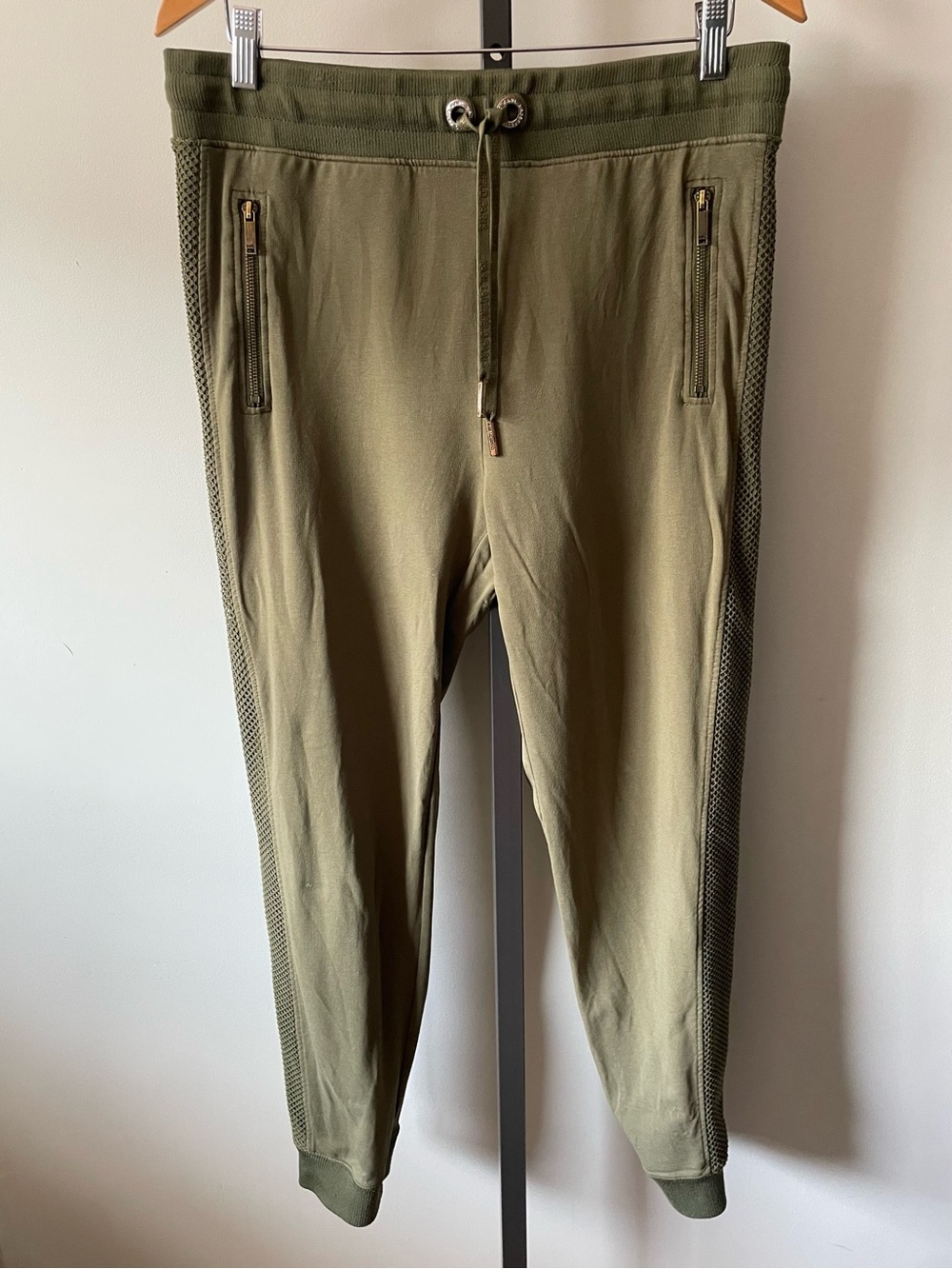 Karl Lagerfeld Paris Mesh Side Stripe Joggers Cotton Modal Olive Green Medium